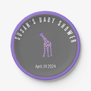 Chalkboard look baby shower - purple giraffe paper plate