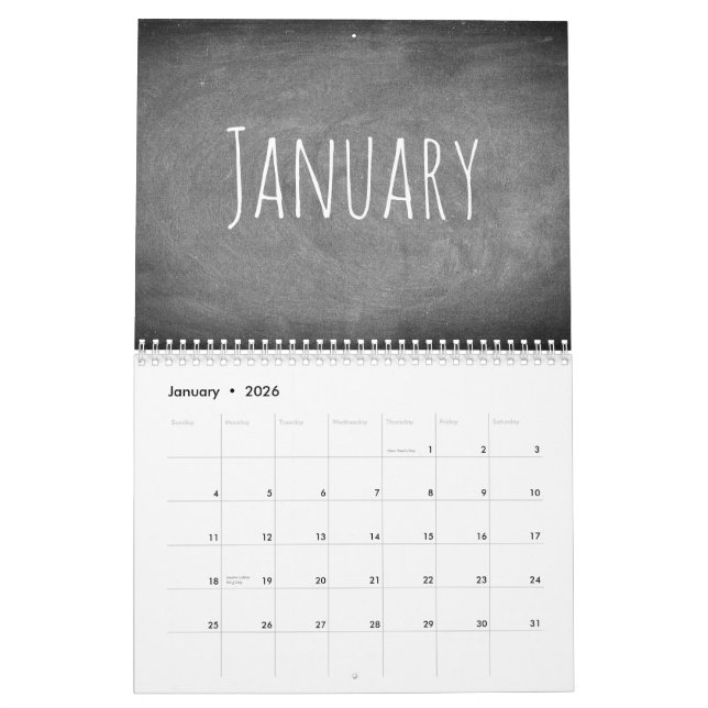 Chalkboard Look Black and White Text Modern 2020 Calendar (Jan 2026)