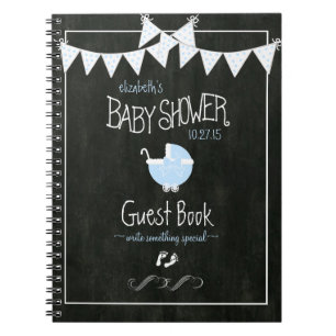 Chalkboard Look Bunting Blue Baby Shower Guestbook Notebook