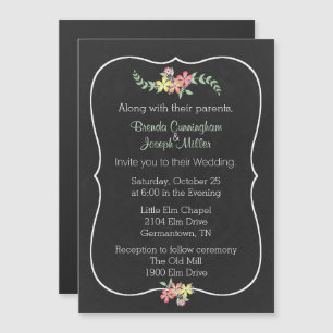 Chalkboard Look Floral Wedding Invitation Magnet