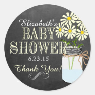 Chalkboard Look Mason Jar- Yellow Baby Shower Classic Round Sticker