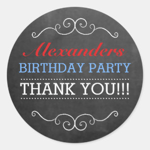 Chalkboard Look Red White Blue Birthday Party Classic Round Sticker