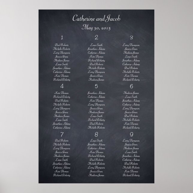 Chalkboard Look Table Seating Chart (Front)