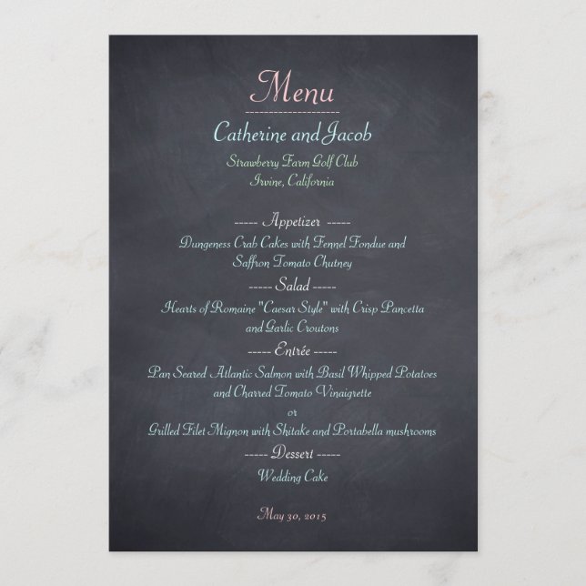 Chalkboard Look Wedding Menu Card (Front)
