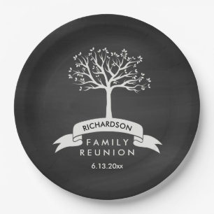 Chalkboard Look with Tree Family Reunion Paper Plate