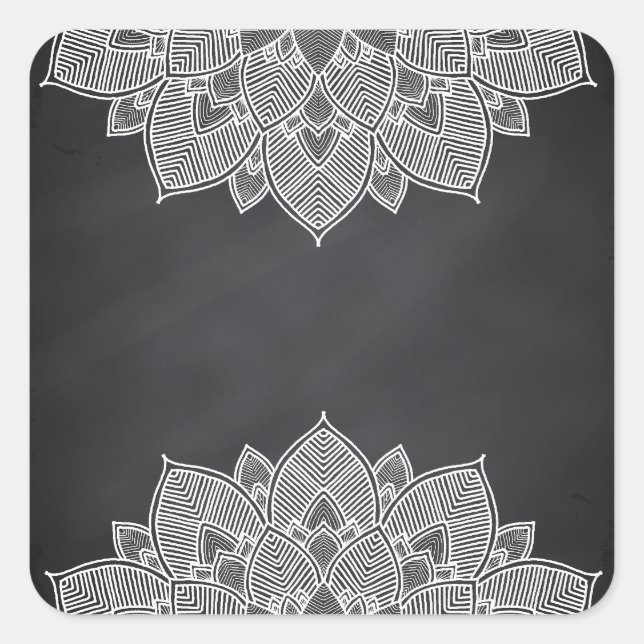Chalkboard Lotus Flower Mandala Swirl Square Sticker (Front)