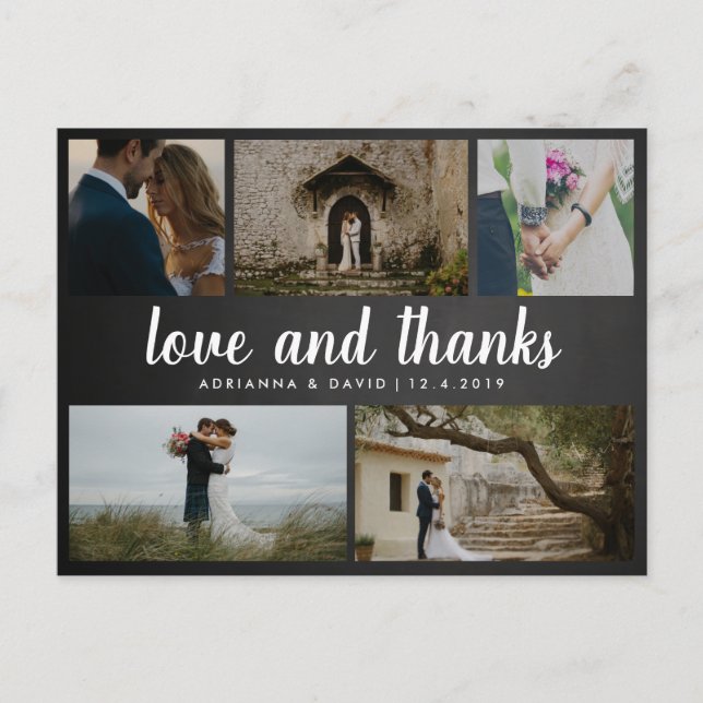 Chalkboard Love And Thanks Five Wedding Photos Postcard (Front)