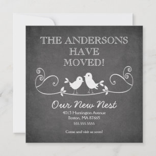 Chalkboard Love Birds New Address Announcement