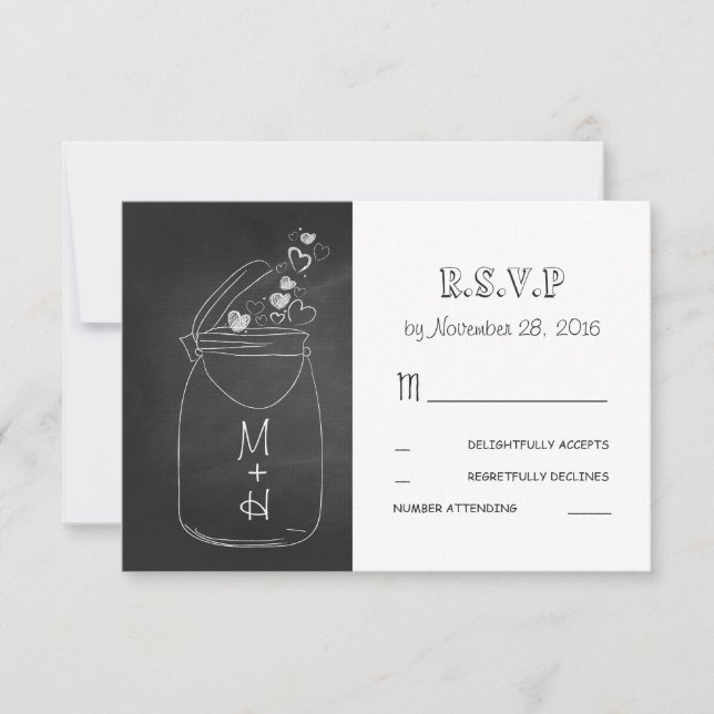 chalkboard love hearts mason jar cute RSVP (Front)