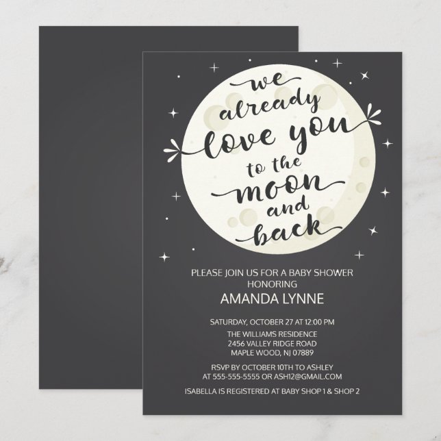 Chalkboard Love Moon & Back Baby Shower Invite (Front/Back)