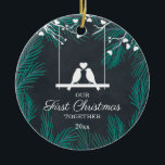 Chalkboard Lovebirds Our First Christmas Together Ceramic Ornament<br><div class="desc">Chalkboard Lovebirds Our First Christmas Together Ceramic Ornament . Personalise with your custom information on both front and back.</div>