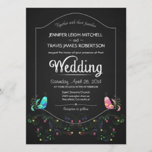 Chalkboard Lovebirds Wedding Invitations