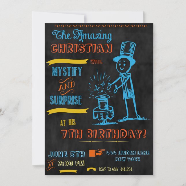 Chalkboard Magician Magic Party Invitations (Front)
