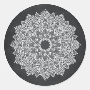 Chalkboard Mandala Lotus Flower Swirl Classic Round Sticker