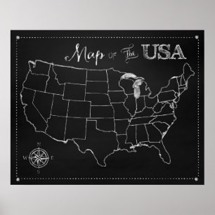 Chalkboard Map of the USA original art poster