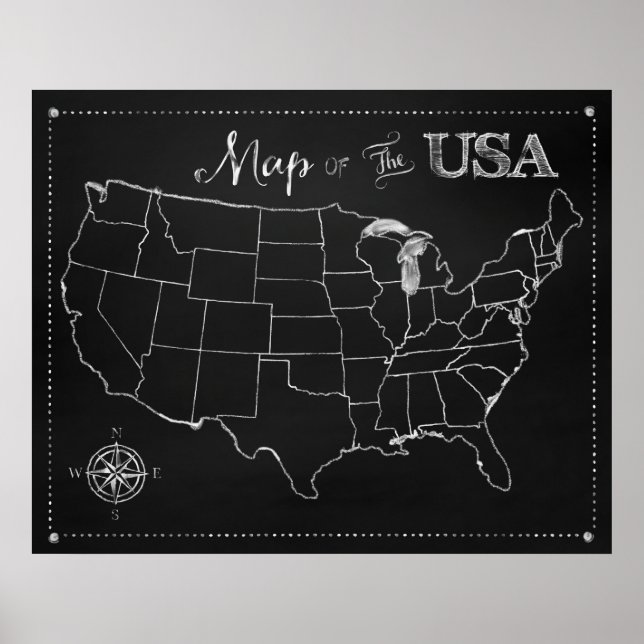 Chalkboard Map of the USA original art poster (Front)