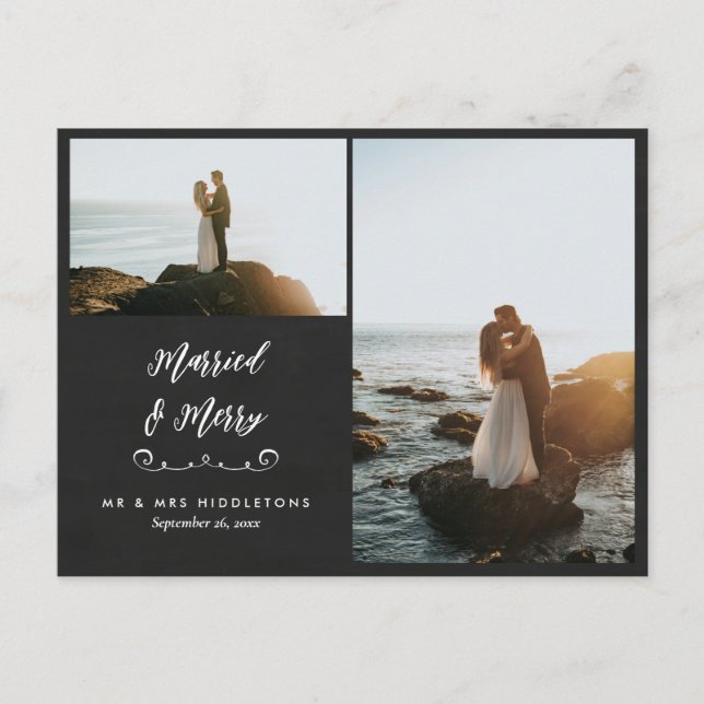 Chalkboard Married & Merry | Christmas Photo  Postcard (Front)