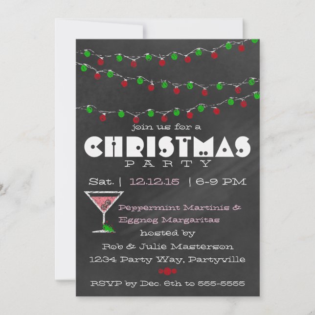 Chalkboard Martini Christmas Invitations (Front)