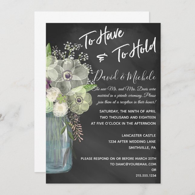 Chalkboard Mason Jar/After Wedding Invitation (Front/Back)