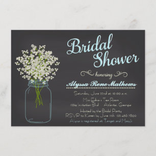 Chalkboard Mason Jar Baby's Breath Bridal Shower Invitation
