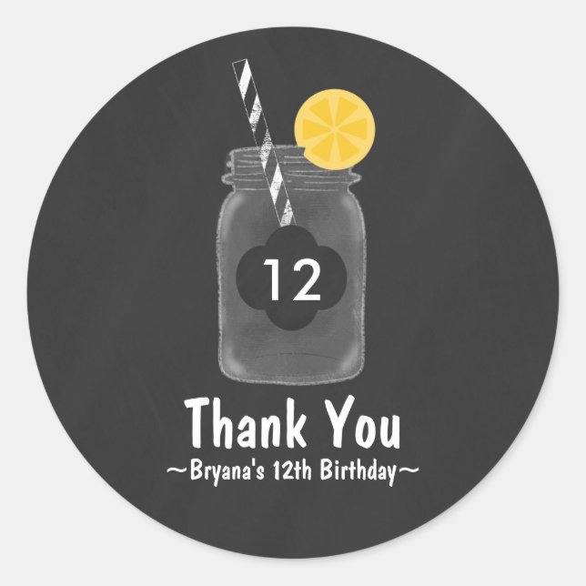 Chalkboard Mason Jar Birthday Party Favour Sticker (Front)