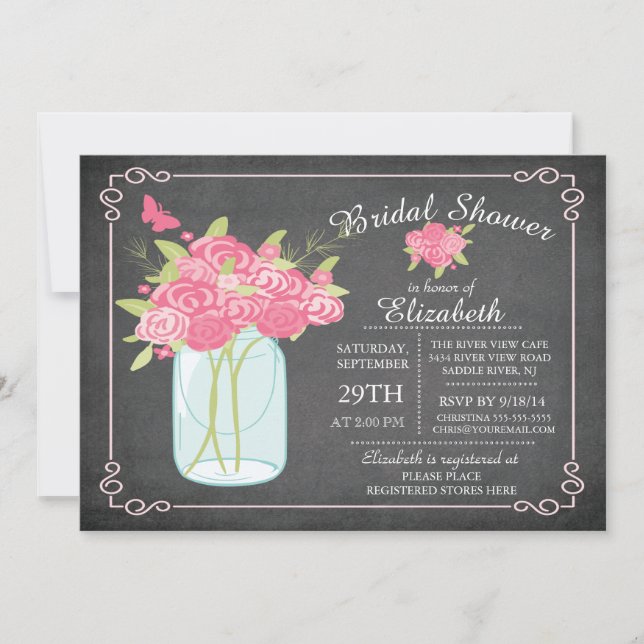 Chalkboard Mason Jar Bridal Shower Invitation (Front)