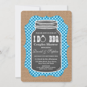 Chalkboard Mason Jar Burlap I DO BBQ Invitation