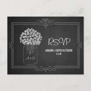 Chalkboard Mason Jar Flowers Wedding RSVP Invitation Postcard
