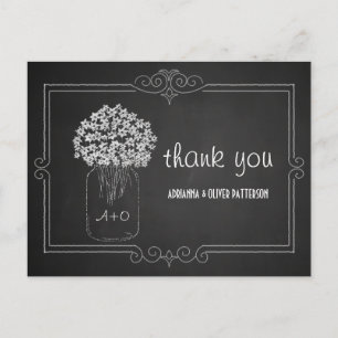 Chalkboard Mason Jar Flowers Wedding Thank You Postcard