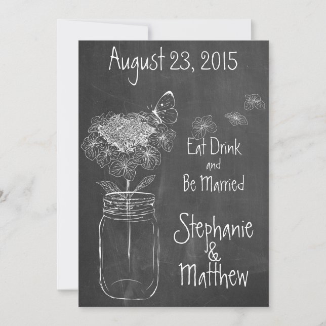 CHALKBOARD MASON JAR GARDEN WEDDING INVITATION (Front)