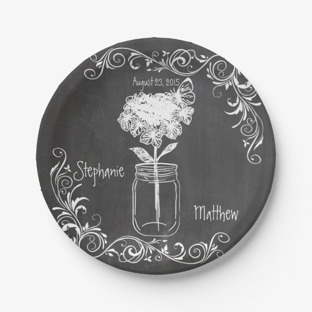 CHALKBOARD MASON JAR GARDEN WEDDING PAPER PLATES (Front)