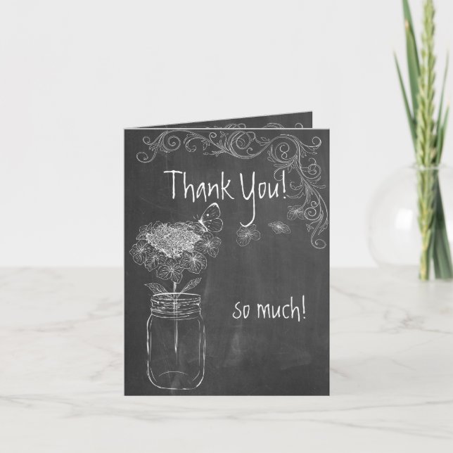CHALKBOARD MASON JAR GARDEN WEDDING THANK YOU CARD (Front)