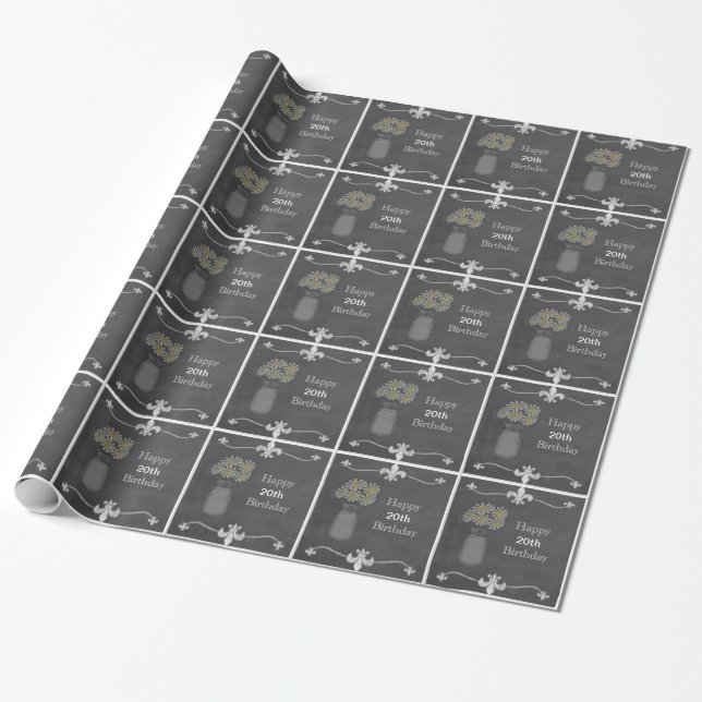 Chalkboard mason jar gift wrap, add age customise wrapping paper (Unrolled)