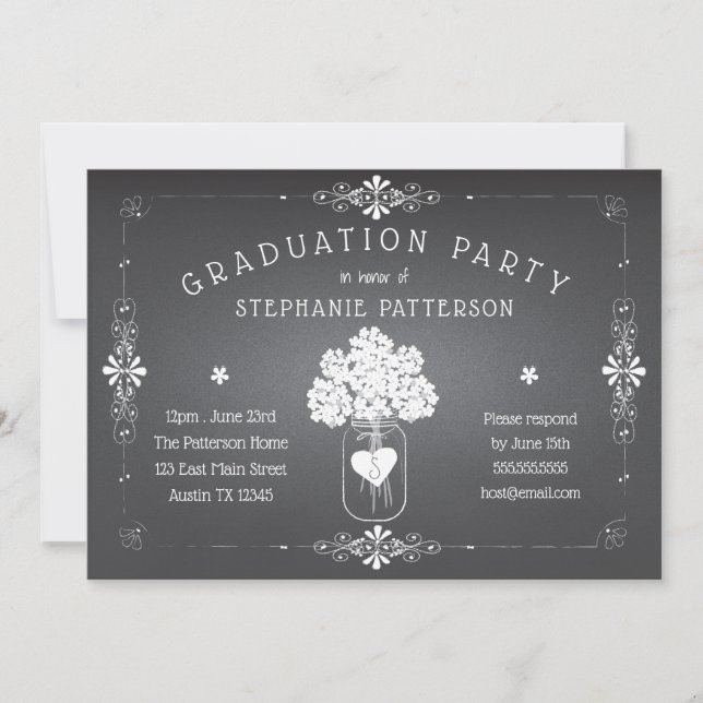 Chalkboard Mason Jar Graduation Party Invitation (Front)