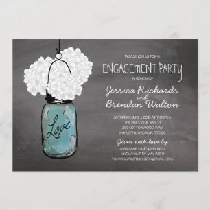 Chalkboard Mason Jar Hydrangeas   Engagement Party Invitation