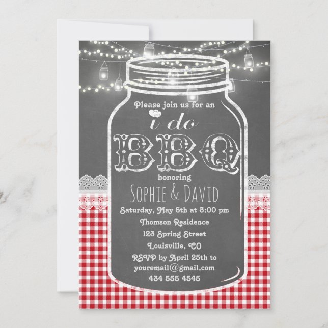 Chalkboard Mason Jar Old Wood I DO BBQ Invite (Front)