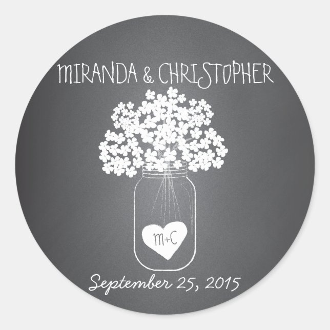 Chalkboard Mason Jar Personalised Favour Stickers (Front)