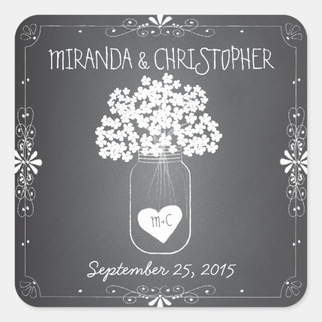 Chalkboard Mason Jar Personalised Favour Stickers (Front)