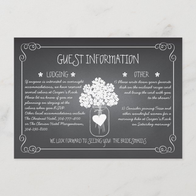 Chalkboard Mason Jar Rustic Guest Information Card (Front)