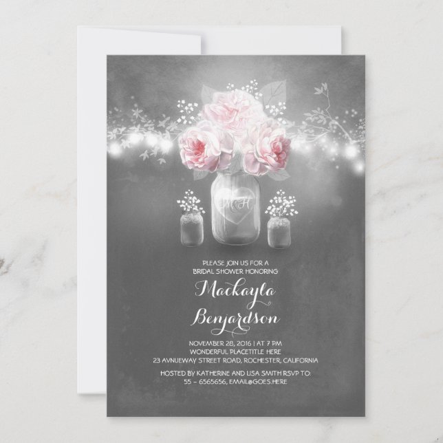 chalkboard mason jar rustic lights bridal shower invitation (Front)