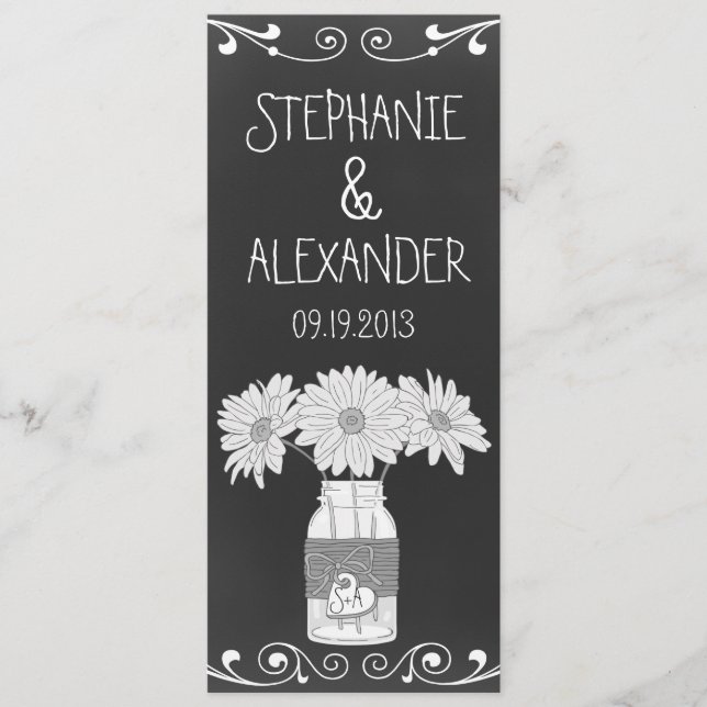 Chalkboard Mason Jar Wedding Reception Menu Card (Front)