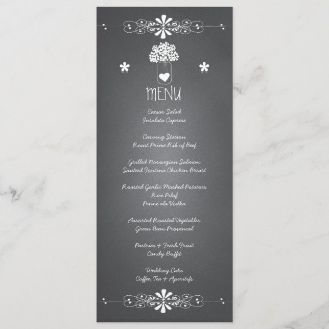 Chalkboard Mason Jar Wedding Reception Menu Card (Front)
