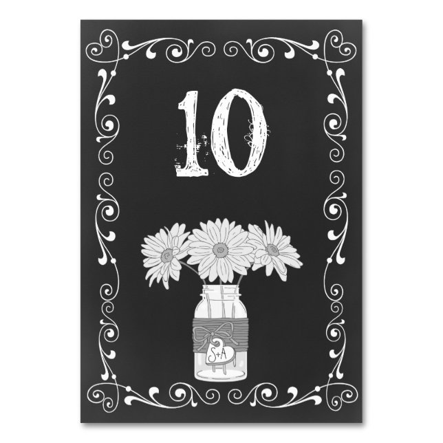 Chalkboard Mason Jar Wedding Table Card (Front)