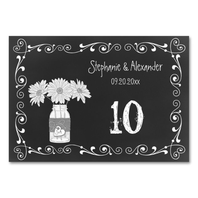 Chalkboard Mason Jar Wedding Table Cards (Front)