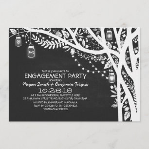 Chalkboard mason jars tree lights engagement party invitation