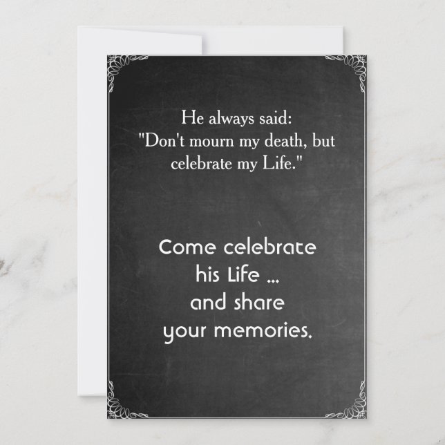 Chalkboard "Memorial Tribute Party" Invitation (Back)