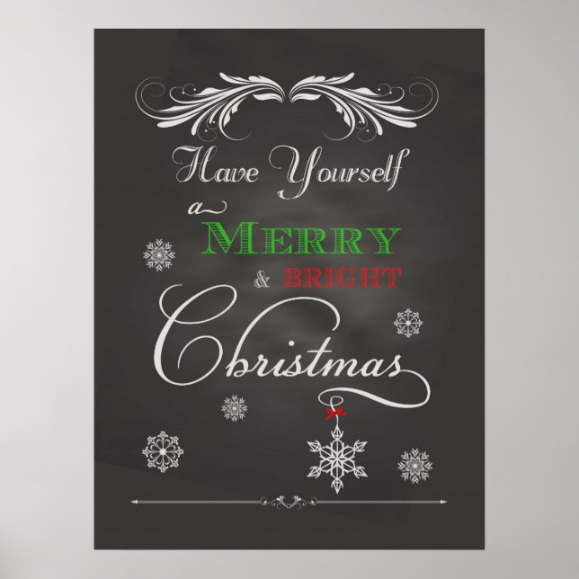 Chalkboard - Merry & Bright Christmas Poster (Front)