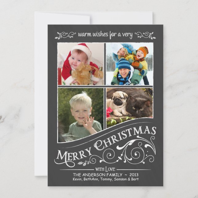 Chalkboard Merry Christmas 4-Photo Flat Card (Front)