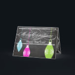 Chalkboard Merry Christmas Family Photo Card<br><div class="desc">Filigree Aesthetic Retro Lime Green Pink and Blue Ornaments on Chalkboard Typography Christmas Photo Card</div>