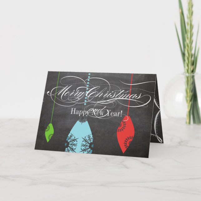 Chalkboard Merry Christmas Family Photo Card (Front)
